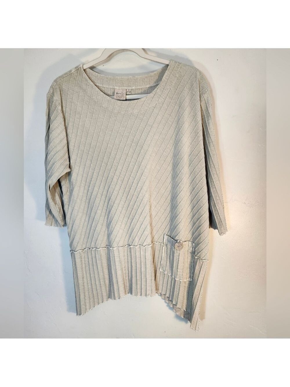Focus Chic Beige Ribbed Women's Long Sleeve Top Sz M